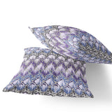 Set of Two 16" X 16" Gray and Purple Geometric Indoor Outdoor Throw Pillow