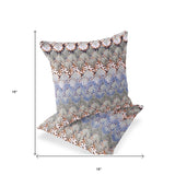 Set of Two 16" X 16" Gray and Orange Geometric Indoor Outdoor Throw Pillow