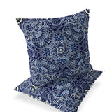 Set of Two 16" X 16" Blue and Yellow Geometric Indoor Outdoor Throw Pillow