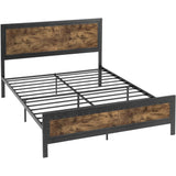 Full, Industrial Rivet, Platform, Bed Frame, Headboard, Rustic, Wood Finish