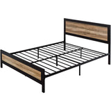 Queen, Industrial, Metal, Wood, Rivet, Platform Bed, Frame, Headboard, Footboard