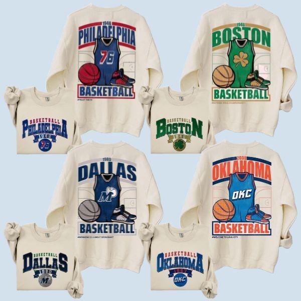 All Team Basketball Sweatshirt, Vintage Style Crewneck for Basketball graphic shirt Fans and Gifts Classic Cotton Menswear sport team shirt