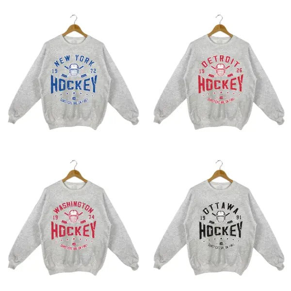 All Team Hockey Crewneck Sweatshirt - Vintage Sportswear Gift for Men & Women