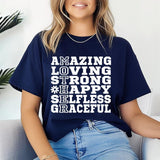 Amazing Loving Strong Happy Selfless Graceful Shirt Casual Style Crew Neck Short Sleeve T-Shirt Tops Trendy for Unisex, Perfect Gift