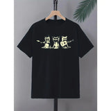 Animal With Guitars Print Men's Crew Neck Fashionable Short Sleeve Sports T-shirt, Comfortable And Versatile, For Summer And Spring, Athletic Style, Comfort Fit T-Shirt, As Gifts Made in USA