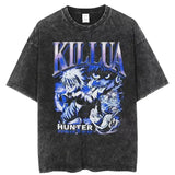 Anime Washed T-Shirt Killua Graphic Vintage Streetwear Unisex Tshirt Casual Cotton
