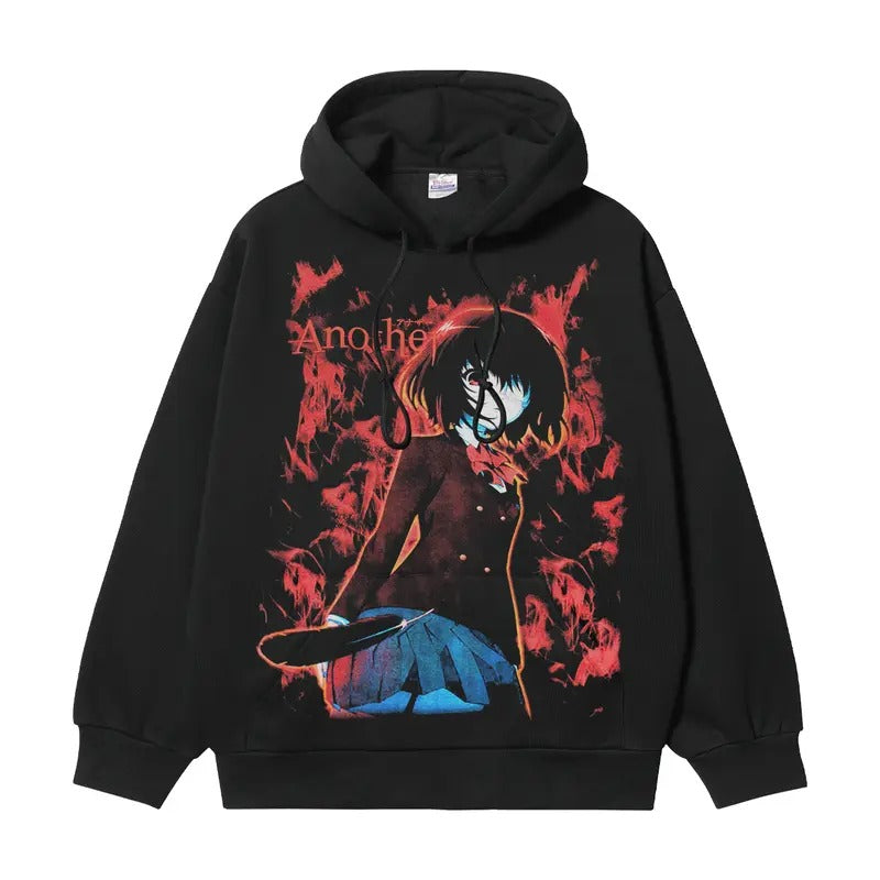 Another "Mikazaki Mei" Heavyweight Vintage Hoodie Cotton Blend Classic Anime Sweatshirt Menswear Tops Long Sleeve Oversize Black Oversized