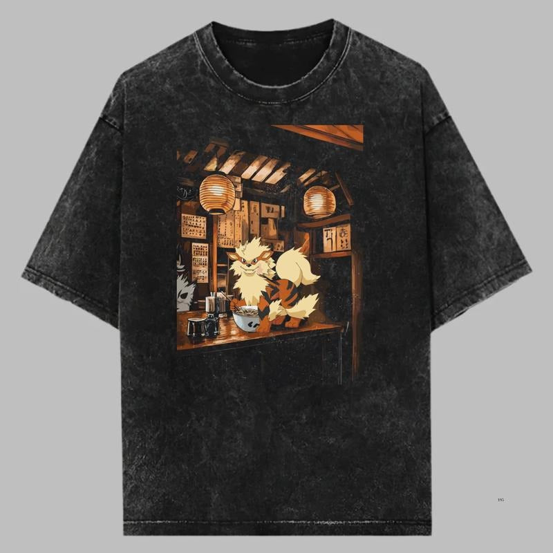 Arcanine Vintage Tee, Pokemon Graphic Tee, Arcanine Ramen T-Shirt, Anime Shirt, Gift For Pokemon Fans, Unisex Anime Gift Menswear Womenswear Top