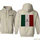 Ariat Hoodie, Bold Mexican flag logo design, suitable for outdoor activities and casual wear, providing. Unisex.