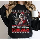 Art The Clown Tis' The Season To Be Jolly Christmas Sweater, Terrifier Funny Santa T Shirt, Terrifier 3 Sweatshirt, Scary Movie Terrifier Ugly Christmas, Unisex Sweater Pullover Tee