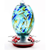 Blue, Blown Glass, Hummingbird Feeder, Perch, 4, Feeding Ports