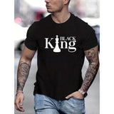 BLACK KING Letter Graphic Print Men's Creative Top, Casual Short Sleeve Crew Neck T-shirt, Men's Tee For Summer Outdoor Made in USA