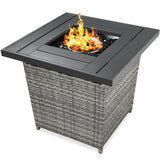 50,000 BTU Grey Wicker LP Gas Propane Fire Pit w/ Faux Wood Tabletop and Cover