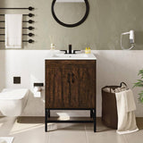 Modern, Dark Brown, Wood, Bathroom Vanity, White, Ceramic Sink