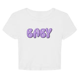 Baby Graphic Crop Top T-shirt, Summer Style, Bubble Letters