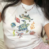 Baby Tee Y2k Print Retro Shirt Graphic Retro Shirt Streetwear Clothes Women Seashell Shirt Retro Indie White Shirt Graphic Grunge Baby Tee memphishottieshirt