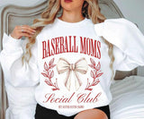 Baseball Mom Social Club T-shirt, Coquette Bow Vintage Retro Watercolor Sidelines Game Day Girly Boujie Preppy Girl, Game Day Sweatshirt