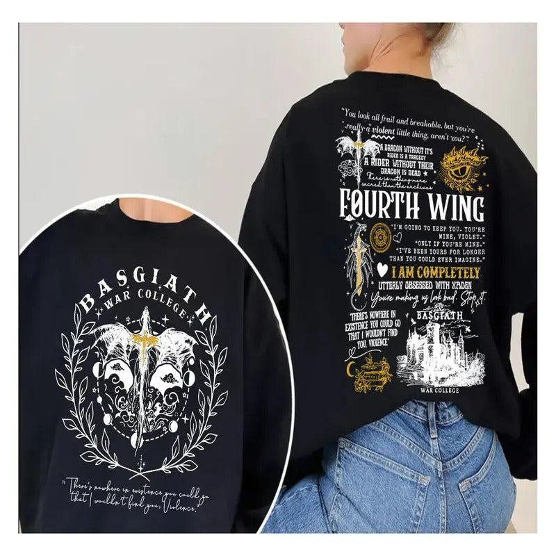 Basgiath War College Graphics 2-Sided Sweatshirt, Fourth Wing Not Comfort colors Shirts for men and women