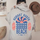 Beach Surf Club Women's Letter Print Drop Shoulder Drawstring Hoodie, 3 Color Options, Oversized Sweatshirt Graphic Hoodie Top for Spring & Summer