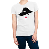 Beauty Hat Women's Casual Crewneck T-Shirt - White Cotton with Printed Design