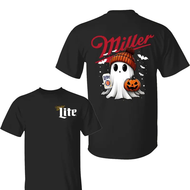 Beer Ghost Cute Pumpkin Halloween Shirt, Beer Tshirt, Unisex Classic Cotton Tee with 2 Sided Graphic Print in All Sizes, For Women, For Men