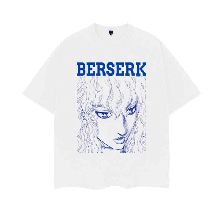 Berserk "Line Art Griffith" Heavyweight Vintage Tee 100% Cotton OVERSIZED Anime T-shirt Menswear Top Crew Necks Tshirt Casual Streetwear White Baggy Tropical Crewneck