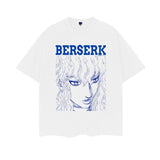 Berserk "Line Art Griffith" Heavyweight Vintage Tee 100% Cotton OVERSIZED Anime T-shirt Menswear Top Crew Necks Tshirt Casual Streetwear White Baggy Tropical Crewneck