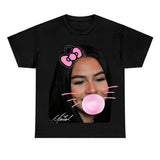 Big Face Mariah Scientist Kitty Pink Bubble Gum Black T-Shirt