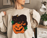 Black Cat Pumpkin Sweatshirt, Fall Sweatshirt, Halloween Sweatshirt, Black Cat Halloween Hoodies, Vintage Halloween Sweatshirt and Hoodie