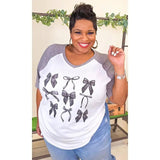 Black Coquette Bows Graphic V-Neck