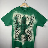 Bleached Creature Hand Printed Woodcut T Shirt Menswear Cotton Top Green Medium Graphic Streetwear Baggy Casual Tshirt Fabric