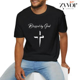 Blessed by God T-Shirt Casual Style Crew Neck Short Sleeve T-Shirt Tops Trendy for Unisex