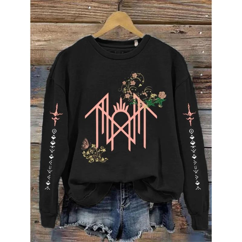 Blooming Symbol Print Vintage Sweatshirt, Gift For Fan Sleeves With Designs