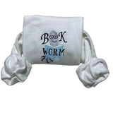 Bookworm Teacher Embroidered sweatshirt; Cotton Casual cute worm embroidered crewneck