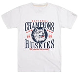 Brad Clothings Vintage UConn Huskies 1999 Championship Tee Classic Cotton Menswear Top Embroidered Hoodie Trendy Graphic Design NCAA College Football Merchandise