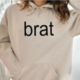 Brat, Funny Hoodie Casual Street Style Fleece Fabric Pullover Hooded Sweatshirt for Women , Perfect Gift
