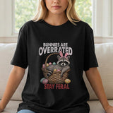 Bunnies are Overrated Stay Feral Shirt, Funny Raccoon Easter Tee, Hilarious Raccoon Eggs Graphic Shirt, Perfect for Unique Easter Gift