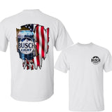 Busch Light American Flag T-Shirt, Custom Scenic Logo, Cotton Unisex, Full Color & Sizes