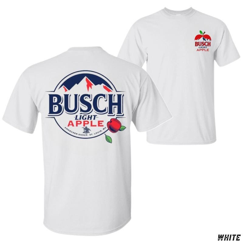 Busch Light Apple T-Shirt, Vintage Mountain & Fruit Graphic Tee, Soft Cotton Shirt for Beer Lovers, Refreshing Fall-Inspired Apparel, For Men- Women