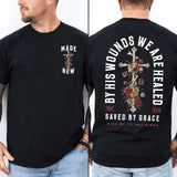 By His Wounds We Are Healed Christian T-Shirt Tee Pure Cotton Casual Street Style Crew Neck Short T-Shirt Tops Trendy For Women For Men