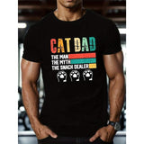 CAT DAD Graphic Tee - Men's Short Sleeve Casual T-Shirt, Crew Neck Summer Outdoor Daily Wear, Breathable Fabric, Comfortable Fit, Vibrant Print Design Made in USA