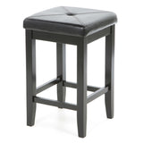 Set of 2 - Black Bar Stools 24-inch High w/ Cushion Faux Leather Seat