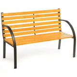 Outdoor, Black, Metal Frame, Garden Bench, Wood Slats, Curved Armrests