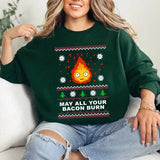 Calcifer Christmas Sweatshirt, Anime Christmas, Calcifer May All Your Bacon Burn Howl's Moving Castle T-Shirt, Sweatshirt, Hoodie