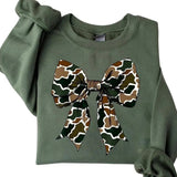 Camo Coquette Bow Sweater, Hunting Coquette Bow Sweatshirt, Camo Dude, Cozy Cotton Crewneck with a Stylish Hunting-Inspired Twist, Perfect for Trendy Outdoor Vibes