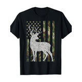 Camouflage American Flag Deer Elk Stag Camouflage Hunting Hunter Gift T-Shirt Made in USA
