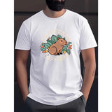 Capybara Print Tees For Men, Casual Crew Neck Short Sleeve T-Shirt, Comfortable Breathable T-shirt For Summer Made in USA