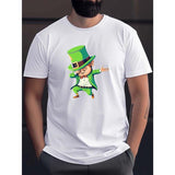 Cartoon St. Partick's Day Goblin Print T-shirt For Men, Trendy Short Sleeve Top, Men's Clothing Made in USA