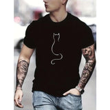 Cat Lovers Delight - Unique Cat-Themed Simple Line Pattern Mens T-Shirt for Hot Summer Outdoor Activities - Comfortable Casual Wear, Ideal Gift for Men Made in USA