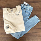 Cat Mom Embroidered Sweatshirt, Custom Mama Shirt With Pet Names, Cat Mom On Neckline, Paw On Sleeve, Gift For Cat Mom, Mother's Day Gift